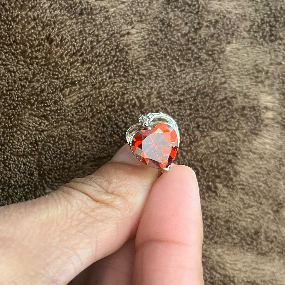 925 Heart-Shaped Orange/Red Gemstone Ring